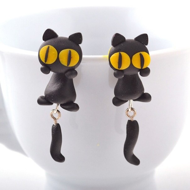 Ladies' Cat Earrings J141 yellow