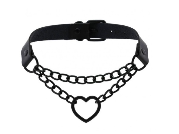 Ladies' Choker Necklace with Heart D202 black