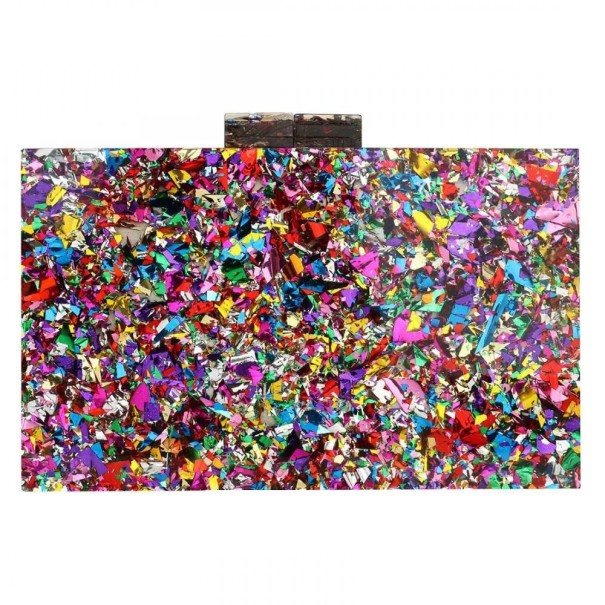 Ladies' Clutch 18 x 12 x 5 cm Sturdy box-shaped bag with glitter Metal shoulder chain Suitable for social events and parties rainbow