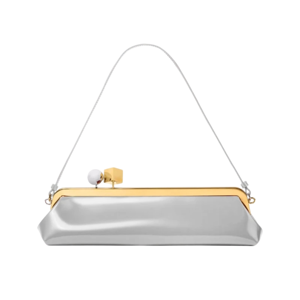 Ladies' Clutch Bag 35 x 8.5 x 12 cm Removable Strap Artificial Leather Elegant Long Bag for Social and Daily Use silver