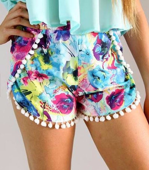 Ladies' Colourful Summer Shorts with Flowers XL