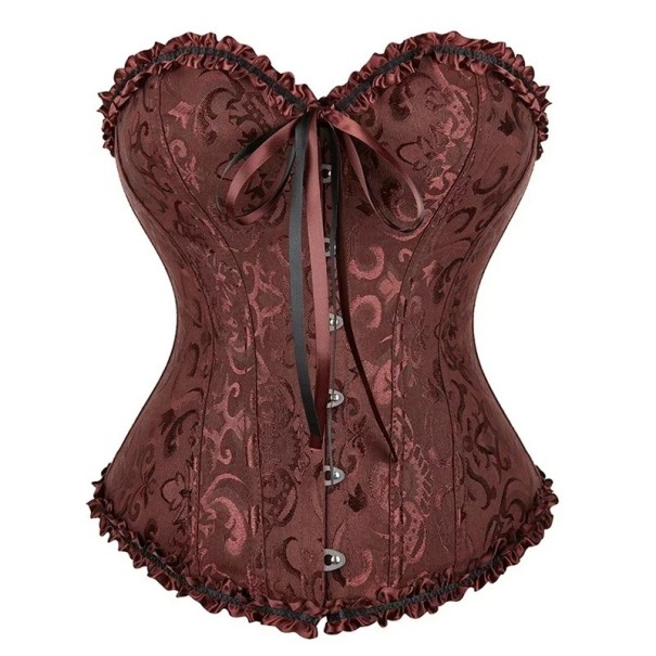 Ladies' Corset Front Fastening Ruching and Bow Decorative Features Polyester Spandex Elegant Shaping Top brown S