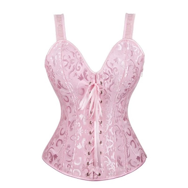 Ladies' Corset Plain Colour O-Neck Straps Bow Detail Polyester Spandex Elegant Lingerie light pink 3XL