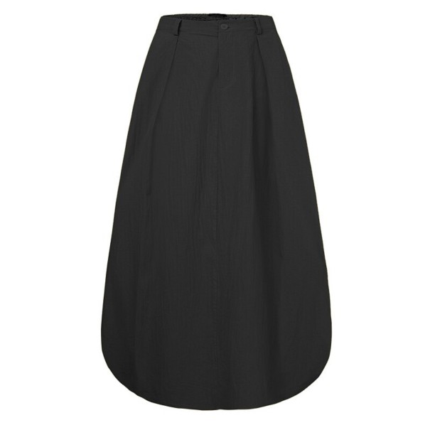 Ladies' Cotton Maxi Skirt with Side Pockets Voluminous Balloon Cut with Pleats at the Waist Waist with Button Loose Long Skirt for Everyday black XL