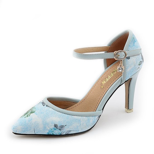 Ladies' Court Shoes with Floral Pattern light blue 37