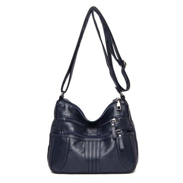 Ladies' Crossbody Bag in PU Leather Two Front Zip Pockets Adjustable Strap Size 26 x 20 x 11 cm For Everyday Use dark blue