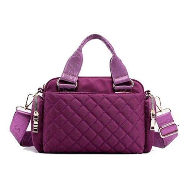 Ladies' Crossbody Bag Quilted Diamond Pattern Two Short Handles and Wide Adjustable Strap Nylon and Polyester 25 x 16 x 11 cm purple