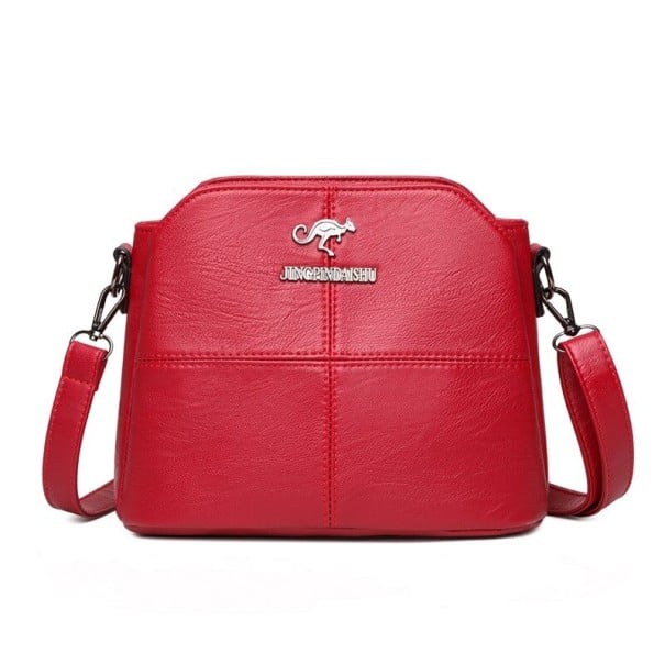 Ladies' crossbody bag with a subtly wrinkled surface Decorative stitching Detachable strap PU leather and polyester 23 x 13 x 18 cm red