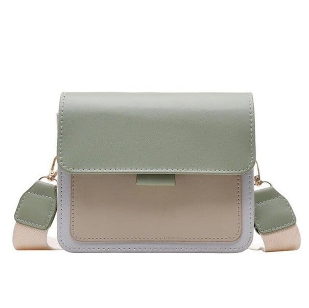 Ladies' Crossbody Bag with Flap and Wide Strap Small Shoulder Bag Made of PU Leather and Polyester Dimensions 19 x 15 x 6 cm light green