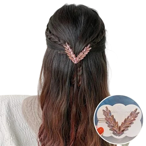 Ladies Decorative Hair Clip 8 × 5.5 cm V Shape Crystal Rhinestones Alloy Metal Hair Accessory pink