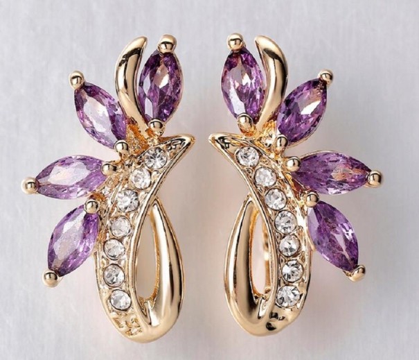 Ladies' Drop Earrings with Crystals G1467 purple