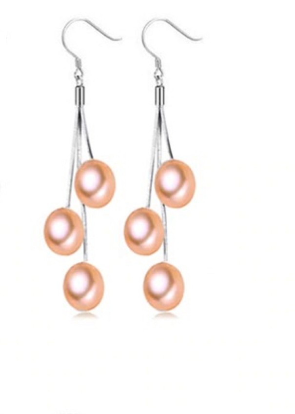 Ladies' Drop Earrings with Pearls pink