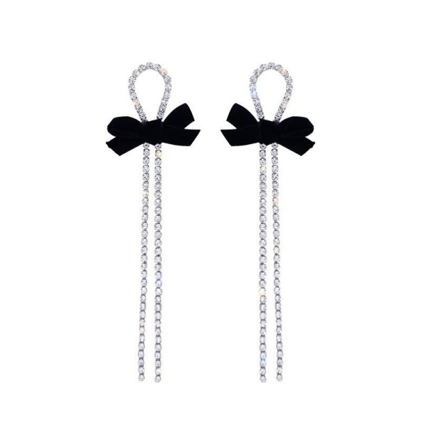 Ladies' Drop Earrings with Zircons and Bow 1