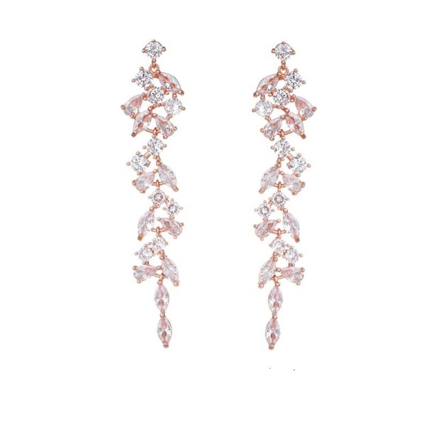 Ladies' Drop Earrings with Zircons G501 old rose