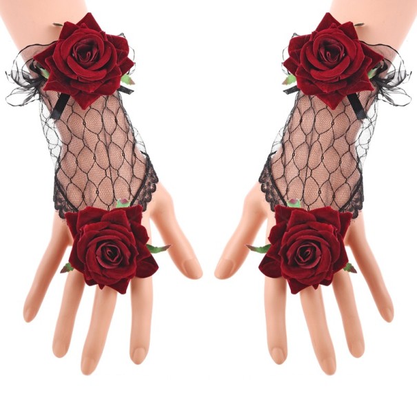 Ladies' Fingerless Gloves with Roses 1