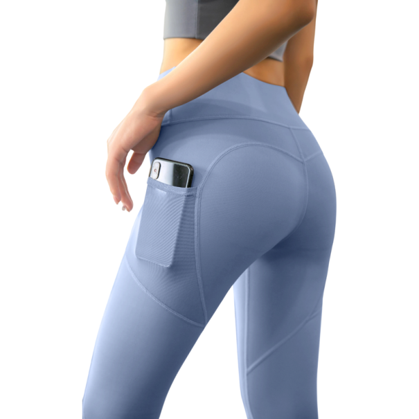 Ladies' Fitness Leggings with Side Pockets Comfortable Sports Running Trousers Elastic Leggings for Exercise Yoga Training Leisure blue L