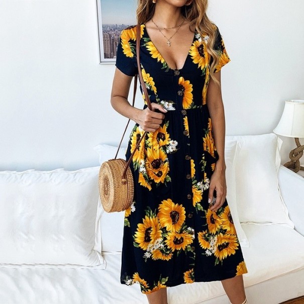 Ladies' Floral Dress A2754 dark blue M