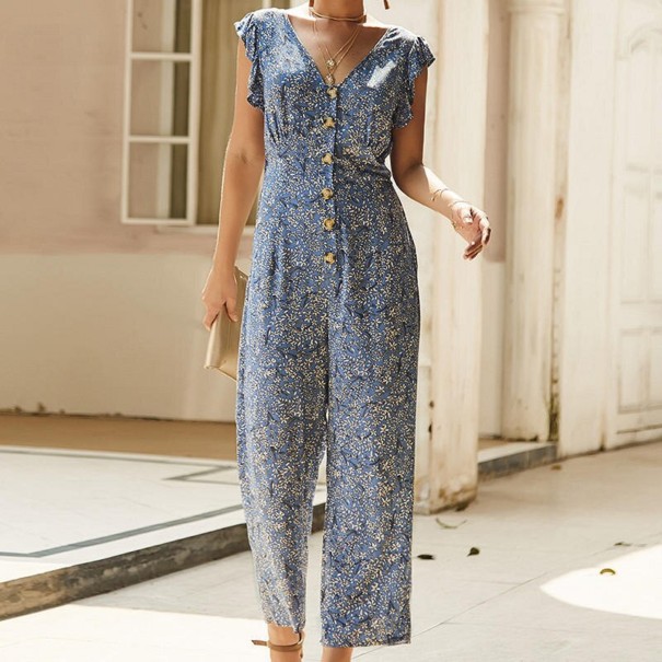 Ladies' Floral Jumpsuit A1943 blue S