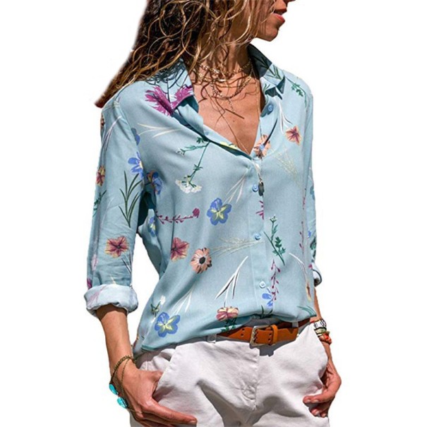 Ladies' Floral Shirt light blue M