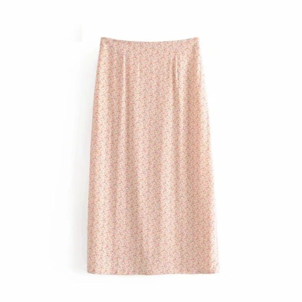 Ladies' Floral Skirt with Lining Straight Pencil Cut Slit at the Back Small Pattern on Light Pink Background Cotton with Polyester L