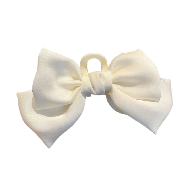 Ladies' Hair Claw Clip Bow 11 cm Plain Clip with Fabric Ribbon 13.5 cm Elegant Fashion Accessory for Secure Hair Styling white
