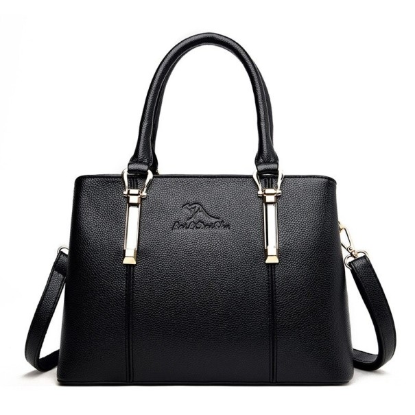 Ladies' Handbag for Carrying by Hand or Over the Shoulder Artificial Leather with a Textured Surface Zip Pocket Inside and at the Back black
