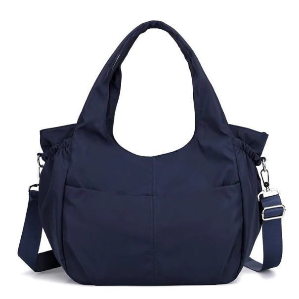 Ladies' Handbag for Hand or Shoulder Nylon Bag with Adjustable Removable Strap Gathered Sides Front Pockets 32 x 29 x 14 cm dark blue