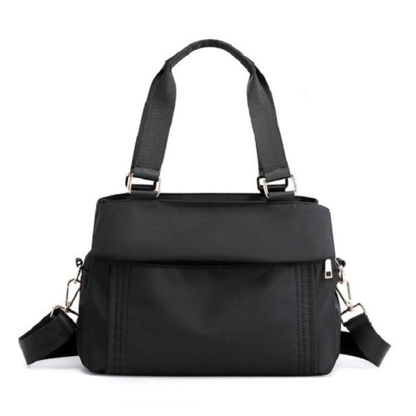 Ladies' Handbag for Hand or Shoulder Use Nylon and Polyester Bag with Several Zip Compartments and Removable Strap 30 x 23 x 12 cm black
