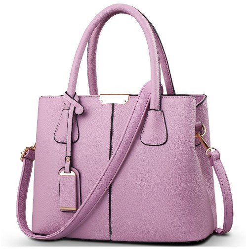 Ladies' Handbag Purple Large Capacity Artificial Leather with Grainy Surface Dimensions 30 x 13 x 22 cm Two Handles Metal Plate Decorative Pendant 1