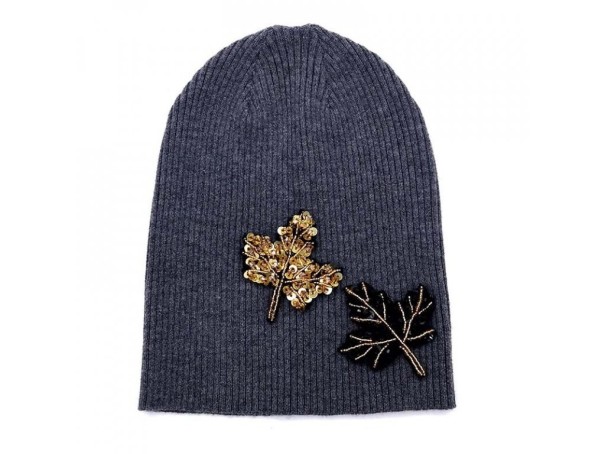 Ladies' Hat with Leaves dark grey