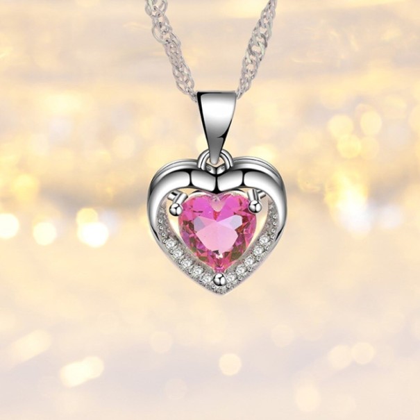 Ladies' Heart Necklace D419 pink