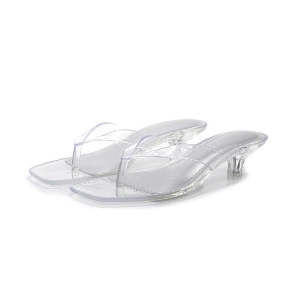 Ladies' Heeled Flip Flops Transparent Summer Slippers with Toe Post from PVC Transparent Strap Elegant Style For Summer with Dresses white 38,5