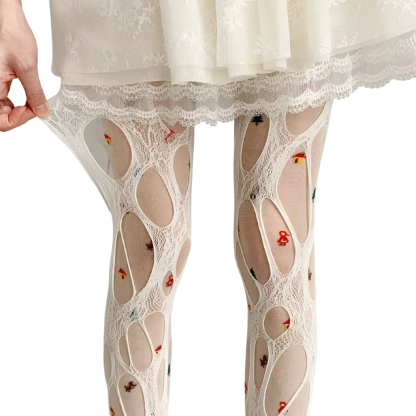 Ladies' Hole Patterned Transparent Tights Fashionable Elastic Tights with Hole Pattern Elegant Sexy Style for Evening Outfit white