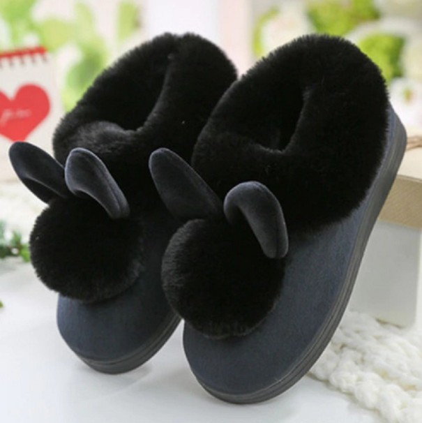 Ladies' Home Slippers with Bunny Ears black 38