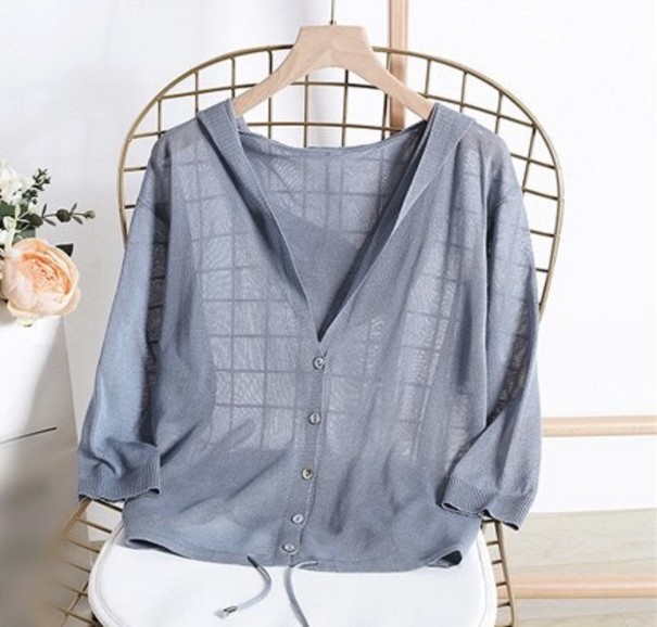 Ladies' Hoodie Sweater with Buttons blue