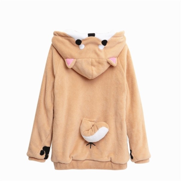 Ladies' Hoodie with Shiba Inu Dog Motif Ears and Eyes on the Hood Tail on the Back Paws on the Sleeves Kangaroo Pocket Cotton and Polyester XL