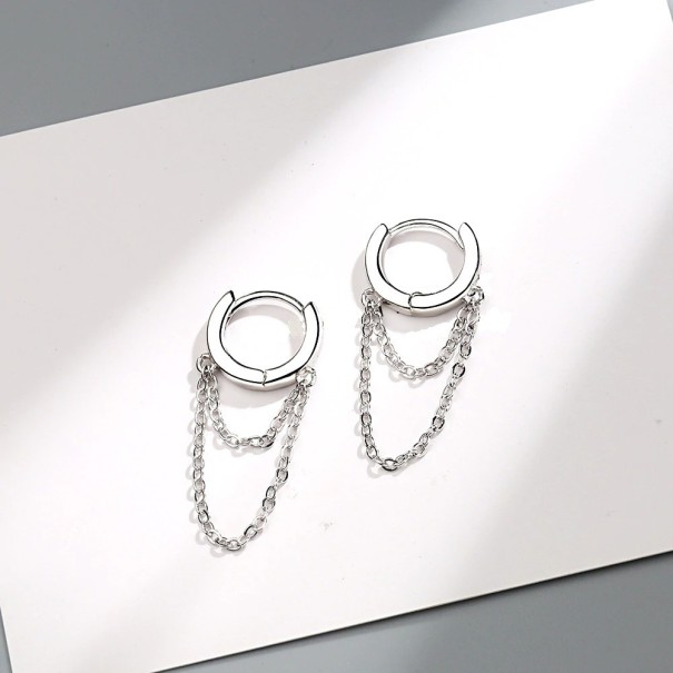Ladies' Hoop Earrings with Chain silver