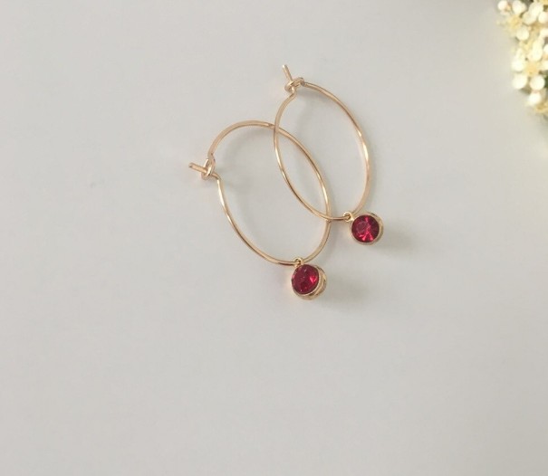 Ladies' Hoop Earrings with Zircon G1280 red