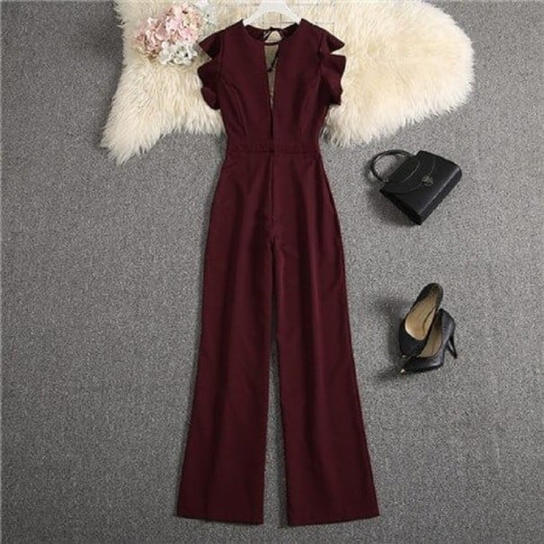 Ladies' Jumpsuit with Deep Neckline B832 burgundy L