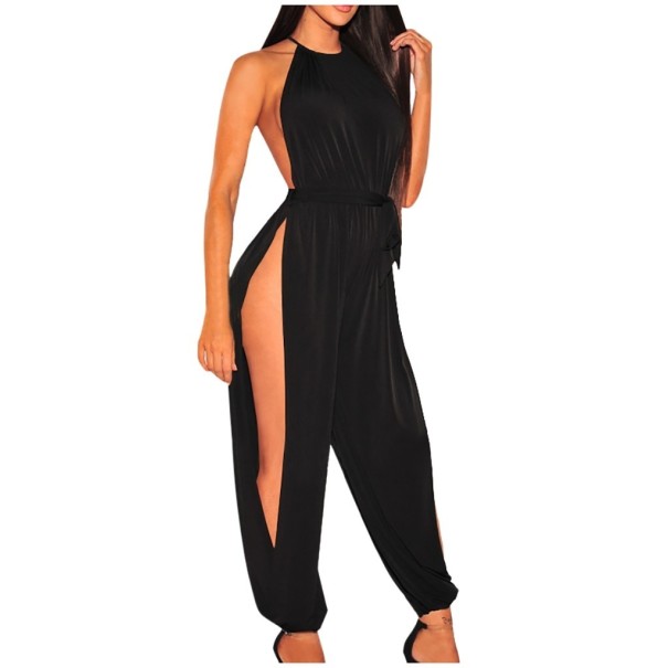 Ladies' Jumpsuit with High Slit black L