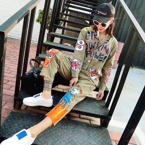 Ladies' Jumpsuit with Pictures and Texts A2046 1