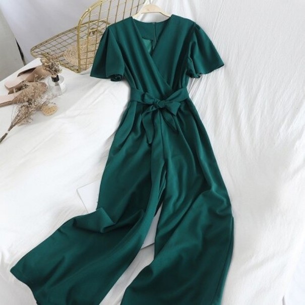 Ladies' Jumpsuit with Waist Tie A2008 dark green