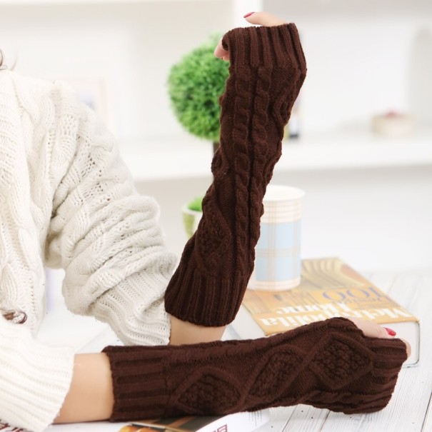 Ladies' Knitted Arm Warmers dark brown