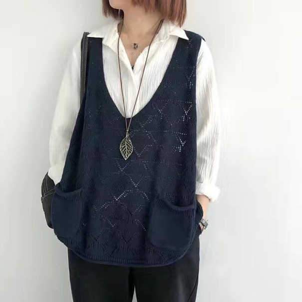 Ladies' Knitted Gilet P2264 dark blue XL