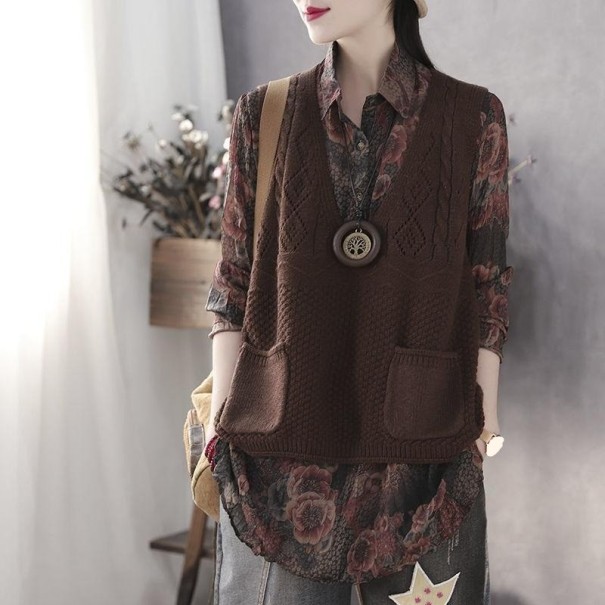Ladies' Knitted Vest P2262 brown XL