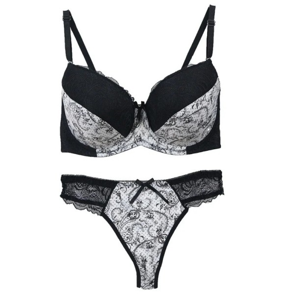 Ladies' Lace Set with Pattern and Contrasting Details Bra Knickers Polyester Nylon for Everyday Wear white 85A