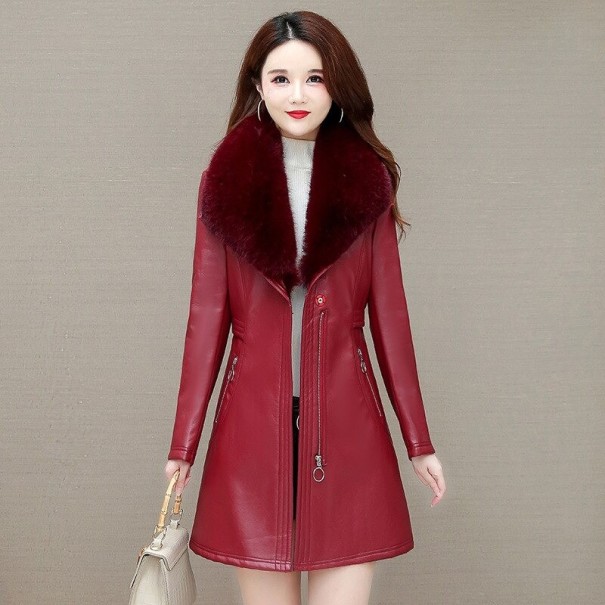 Ladies' Leather Coat P2309 wine red XS