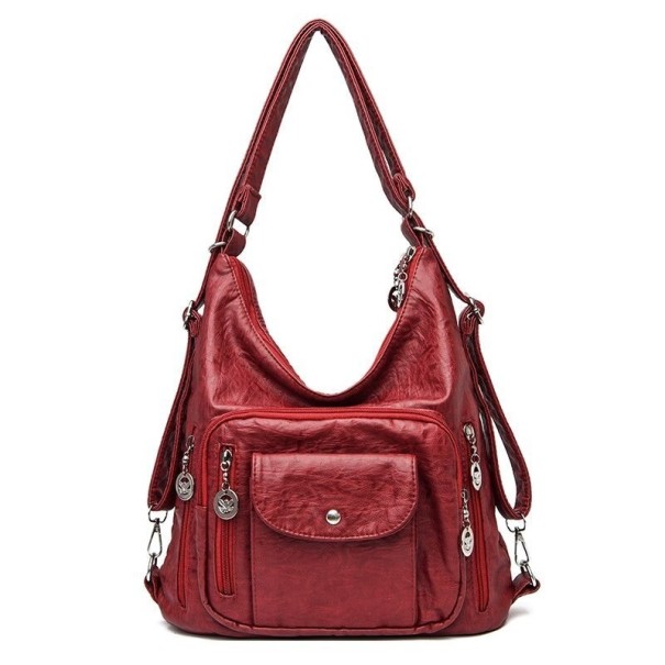 Ladies' Leather Handbag M1045 wine red