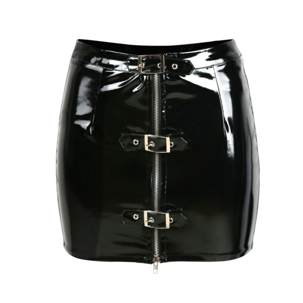 Ladies' Leather Mini Skirt with Straps and Zip L