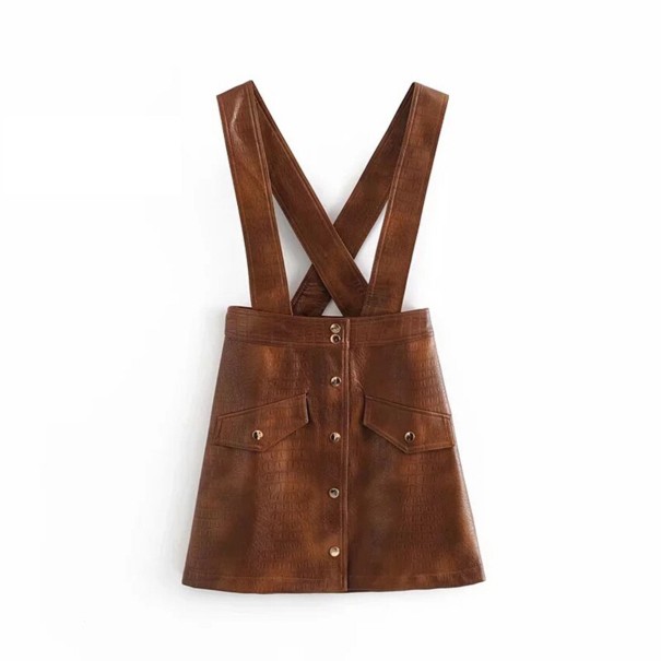 Ladies' Leather Mini Skirt with Straps brown L